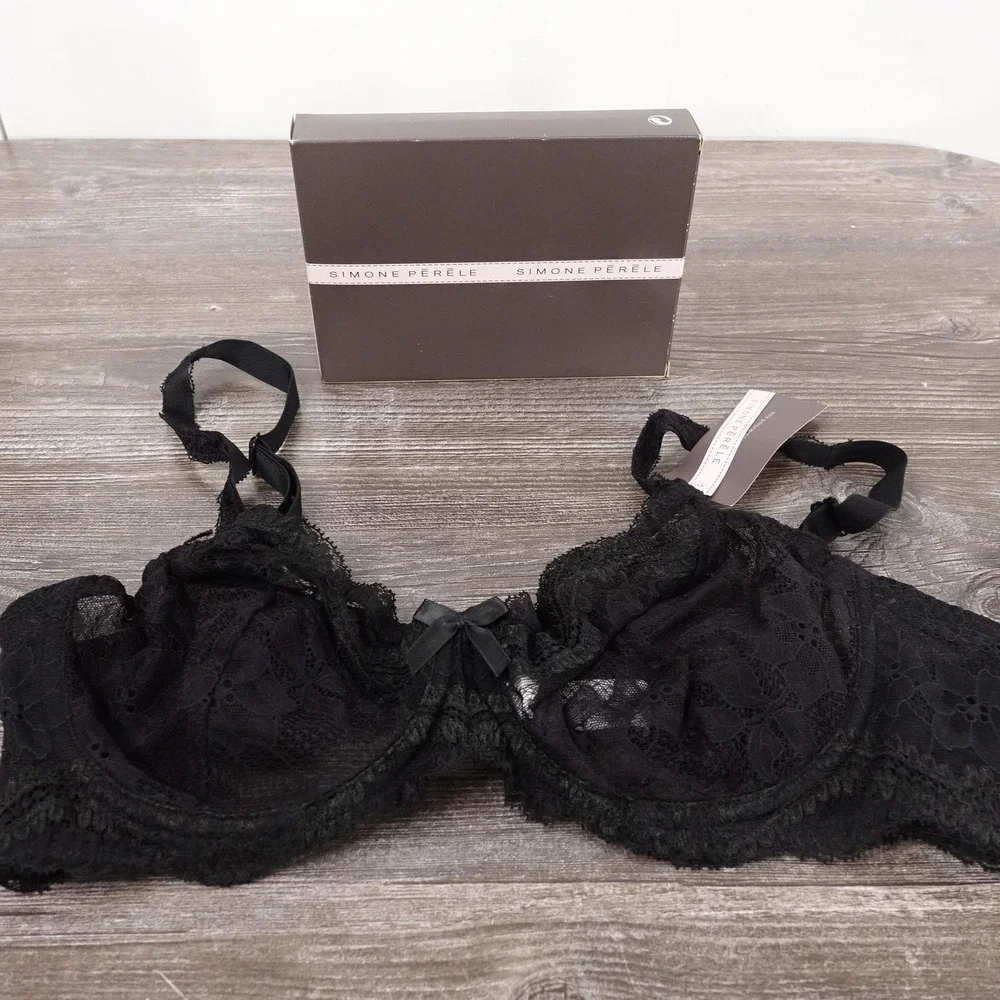 New!‎ Simone Perele Balconette Bra Womens 36C Black Lace Unlined Avant Premiere